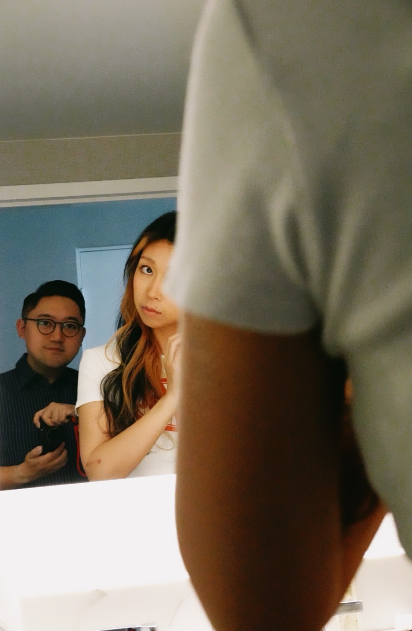 zzx and wws caught in the Los Angeles hotel mirror